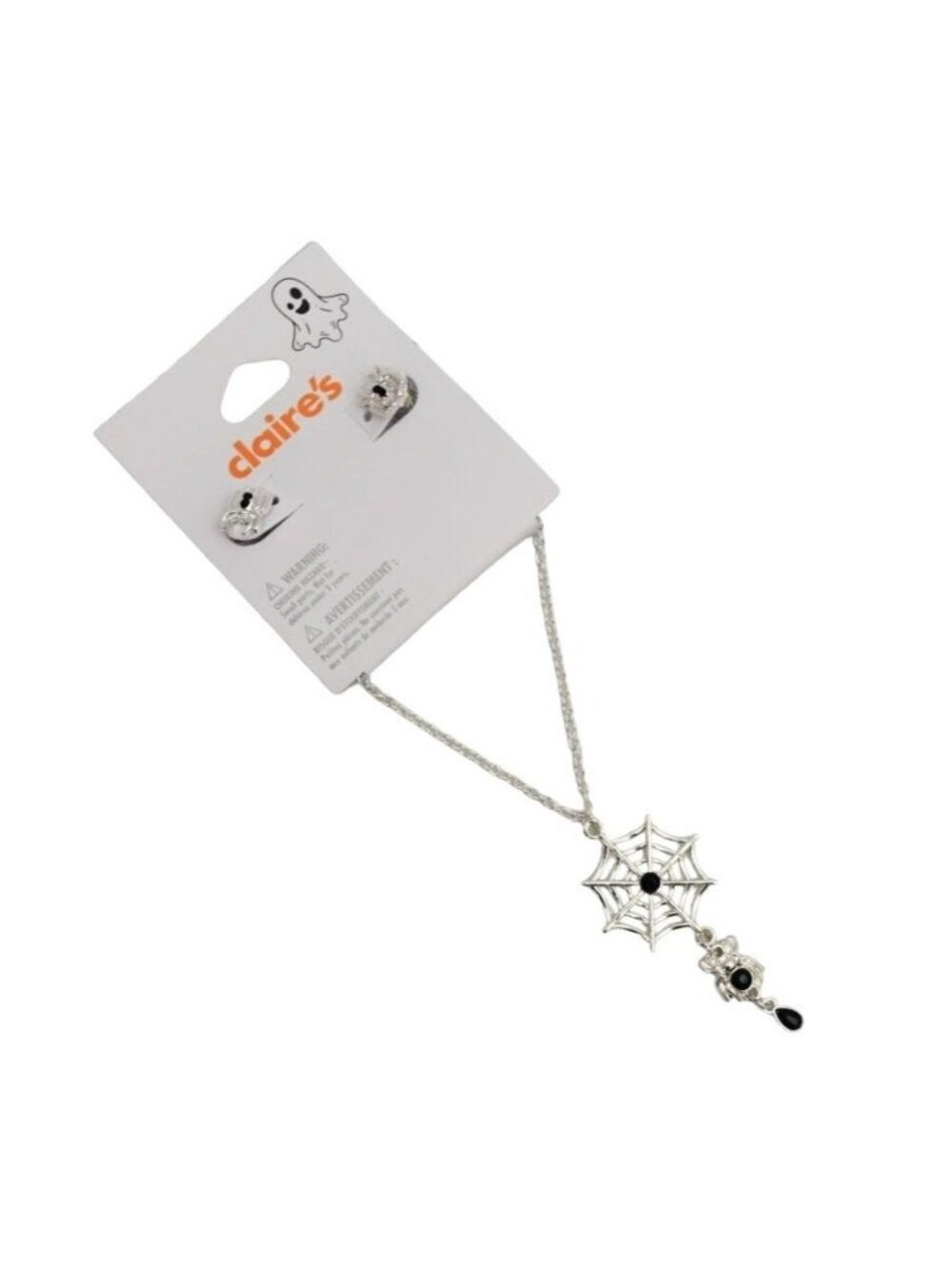 Claires Silver Spider Web Necklace & Earrings Set